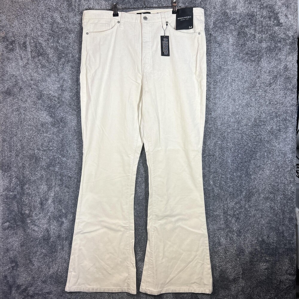 Banana Republic Pants Womens 34 White Corduroy High Rise Flare Stretch Khakis